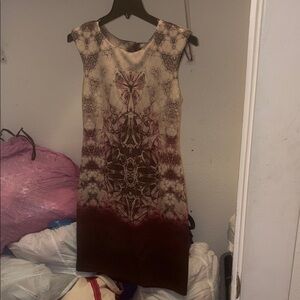 Dex Burgundy and Cream Midi Dress